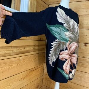 Marisa Christina Vintage Floral Designer Sweater Hand Knit XL Cotton Cottag Gran